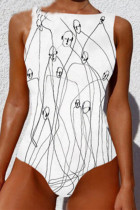 Weißer sexy Patchwork-Badeanzug mit Sportbekleidungsdruck (mit Polsterung)