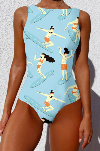 Синие спортивные купальники в стиле пэчворк с принтом (с подкладками)
