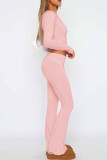 Pink Sexy Casual Solid Patchwork O Neck Long Sleeve Two Pieces