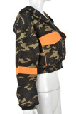 Camouflage Street Tarndruck Patchwork-Tasche Kontrastreißverschluss Umlegekragen Oberbekleidung