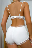 Maille patchwork solide sexy blanche avec lingerie à nœud