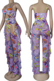 Light Purple Sexy Print Hollowed Out Patchwork Swimwears