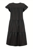 Black Casual Solid Patchwork O Neck Short Sleeve Dress Dresses