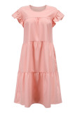 Pink Casual Solid Patchwork O Neck Short Sleeve Dress Dresses