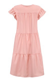 Pink Casual Solid Patchwork O Neck Short Sleeve Dress Dresses