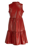 Red Casual Solid Patchwork V Neck Sleeveless Dress Dresses