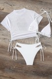 White Sexy Print Bandage See-through Swimsuit Three Piece Set (With Paddings)
