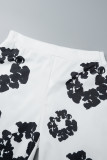 Черные базовые повседневные брюки с круглым вырезом и короткими рукавами из двух частей с принтом