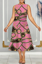 Pink Casual Print Basic O Neck Sleeveless Dress Dresses