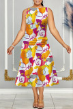 Cyan Casual Print Basic O Neck Sleeveless Dress Dresses
