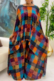 Multicolor Casual Street Daily Elegant Vacation Plaid Printing Contrast O Neck Two Pieces