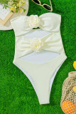 Cream White Sexy Solid Hollowed Out Backless Swimwears (With Paddings)