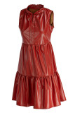 Red Casual Solid Patchwork V Neck Sleeveless Dress Dresses