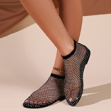 Khaki Casual Hollowed Out Patchwork Rhinestone Round Flats Shoes