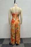 Gele sexy casual print backless strapless regular jumpsuits