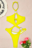 Maillots de bain patchwork solides jaunes sexy sportswear (avec rembourrage)