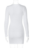Vestidos de manga comprida com estampa casual branca básica com gola O