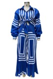 Синий Повседневный С принтом Классический рубашечный воротник с длинным рукавом, две детали