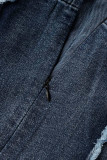 ブルー セクシー カジュアル ソリッド 小帯 バックレス 斜め襟 ノースリーブ スキニー デニム ドレス