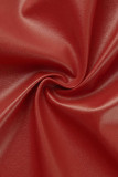 Rode casual effen patchwork mouwloze jurk met V-hals en jurken