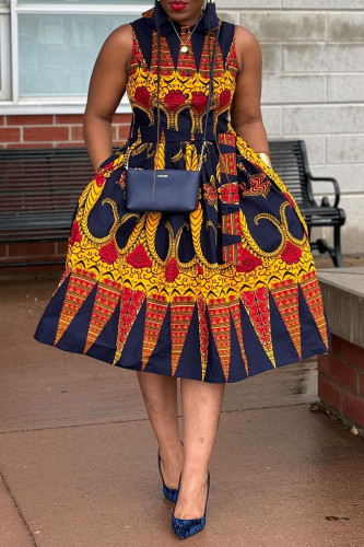 Multicolor Casual Street Daily Elegant Vacation Mixed Printing Printing Contrast Dresses