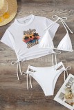 Gelber dreiteiliger durchsichtiger Badeanzug mit sexy Print-Verband (mit Polsterung)