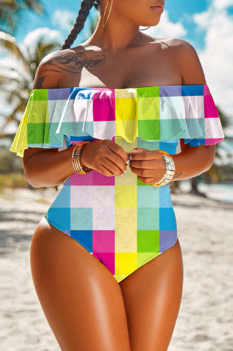 Цветная спортивная одежда Лоскутные купальники с принтом (с подкладками)