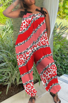 Rood-witte casual print, rugloze spaghettibandjes, normale jumpsuits