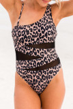 Black Sexy Sportswear Leopard Patchwork See-through Swimwears