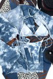 Blauwe sportkleding Geleidelijke verandering bandage patchwork badkleding (met vulling)