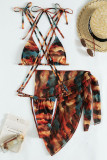 Brown Sexy Sportswear Tie Dye Bandage Patchwork 3 Piece Sets