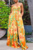 Gele sexy casual print backless strapless regular jumpsuits
