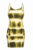 Желтое сексуальное повседневное платье в стиле пэчворк с открытой спиной и бретельками на бретельках, платья больших размеров