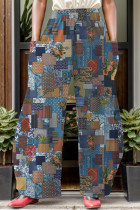 Pantalones con estampado completo convencional de cintura alta regular con bolsillo de patchwork con estampado casual multicolor