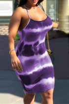 Фиолетовое сексуальное повседневное платье с принтом тай-дай в стиле пэчворк с открытой спиной и бретельками на бретельках, платья больших размеров
