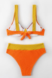 Orangefarbene Sportswear-Badebekleidung im Farbblock-Patchwork (mit Polsterung)