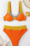 Orangefarbene Sportswear-Badebekleidung im Farbblock-Patchwork (mit Polsterung)