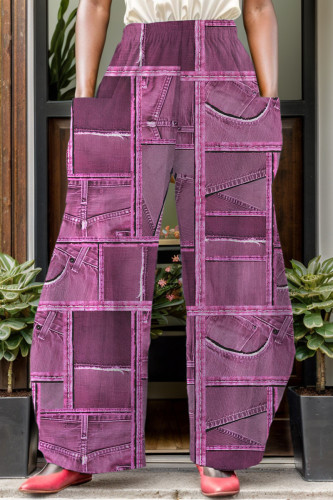 Rosa casual estampa patchwork bolso regular cintura alta convencional estampa completa