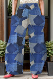 Pantalones con estampado casual y bolsillo de patchwork regular cintura alta convencional estampado completo azul