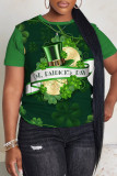 Green Casual Print Basic O Neck T-Shirts