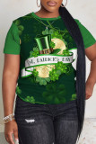 T-shirt basic con scollo a O con stampa casual verde nero