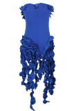 Синие элегантные однотонные лоскутные платья без бретелек с кромкой и без бретелек