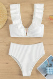 White Sportswear Solid Patchwork Flounce Swimwears(With Paddings)