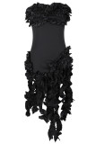 Schwarze, elegante, einfarbige, trägerlose, trägerlose Kleider mit fadenförmiger Webkante und Patchwork