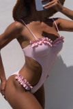 Light Pink Sportswear Solid Patchwork Swimwears(With Paddings)