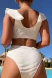Vita sportkläder solida lapptäcken volangbadkläder (med vadderingar)
