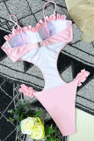 Costumi da bagno tinta unita patchwork rosa chiaro per abbigliamento sportivo (con imbottiture)
