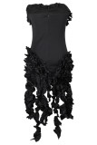 Zwarte elegante effen patchwork vezelige zelfkant strapless strapless jurkjurken