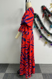 Tangerine Red Casual Sweet Street Daily Elegant Mixed Printing Printing One Shoulder Asymmetrical Dresses