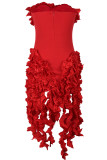 Vestido rojo elegante de retazos lisos con orillo fibroso, sin tirantes, sin tirantes